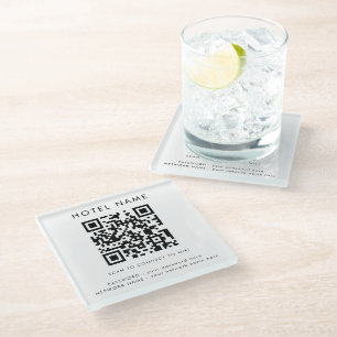 Dessous-de-verre En Verre Informations WIFI simples Code QR Nom de l'hôtel T