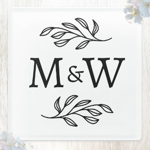 Dessous-de-verre En Verre Initiales de monogramme de couple de mariage Éléga