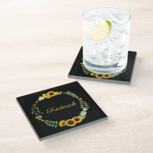 Dessous-de-verre En Verre Initiales de nom en monogramme Tournesols Floral N