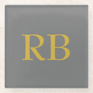 Dessous-de-verre En Verre Initiales du monogramme couleur or gris moderne