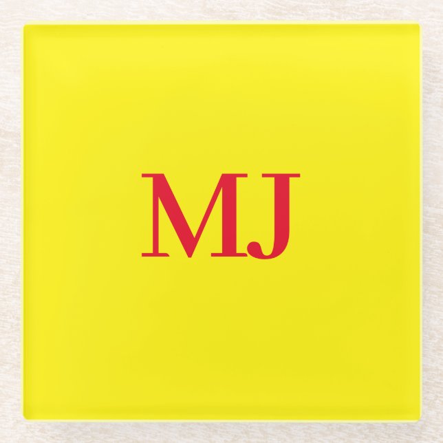 Dessous-de-verre En Verre Initiales en monogramme jaune simple et tendance (Devant)