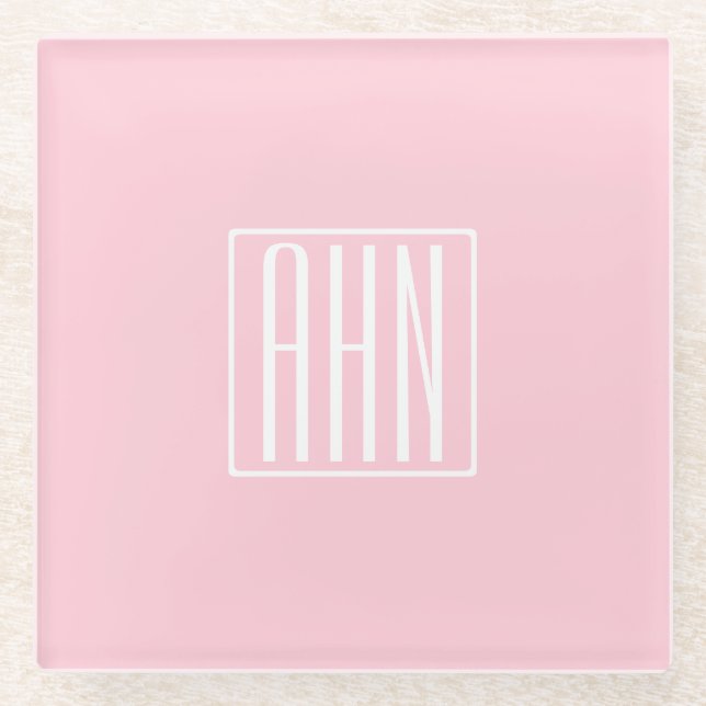 Dessous-de-verre En Verre Initiales Monogramme | Blanc Sur Rose Clair (Devant)
