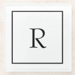 Dessous-de-verre En Verre Initiales Monogrammes Nom personnalisé Noir Blanc<br><div class="desc">Conçu avec modèle texte pour une initiale monogrammée que vous pouvez customiser!</div>