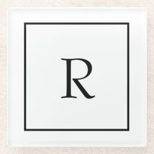 Dessous-de-verre En Verre Initiales Monogrammes Nom personnalisé Noir Blanc