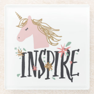 Dessous-de-verre En Verre Inspirez la licorne de crinière d'or de