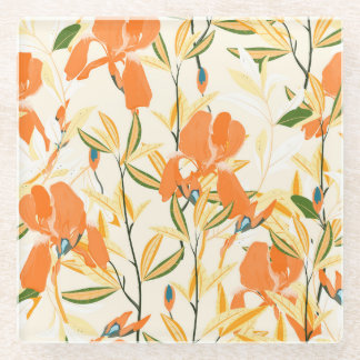 Dessous-de-verre En Verre Iris orange : motif floral transparent