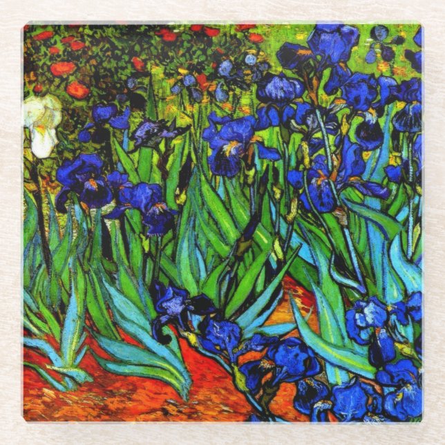 Dessous-de-verre En Verre Irises, le célèbre tableau floral de Van Gogh (Devant)