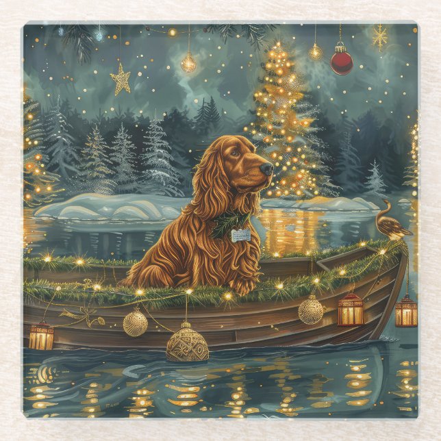 Dessous-de-verre En Verre Irish Red Setter Christmas Festive Voyage (Devant)