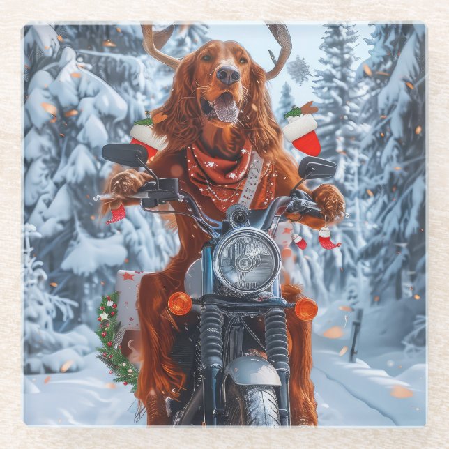 Dessous-de-verre En Verre Irlandais Red Setter Chien chevauchant la moto Noë (Devant)