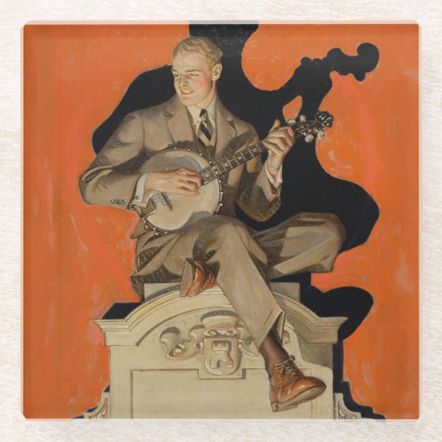 Dessous-de-verre En Verre J.C. Leyendecker Banjo Player 1920 Art Deco Art (Devant)