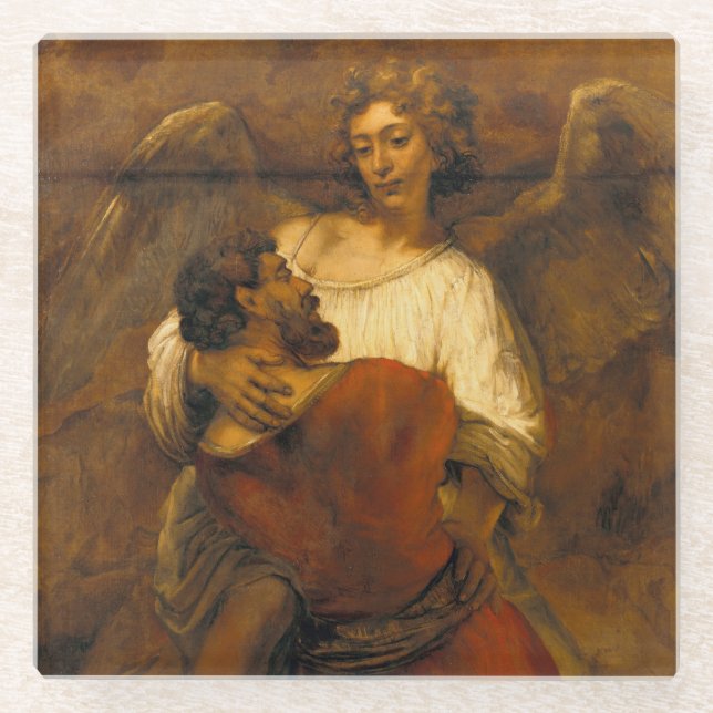 Dessous-de-verre En Verre Jacob Wrestling with the Angel - Rembrandt - c1659 (Devant)