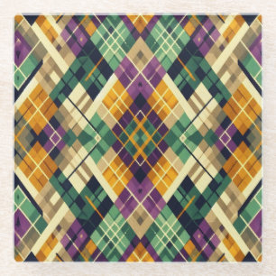 Dessous-de-verre En Verre Jacquard Mardi Gras jaune violet vert