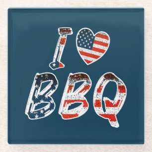Dessous-de-verre En Verre J'adore le barbecue, patriotique américain