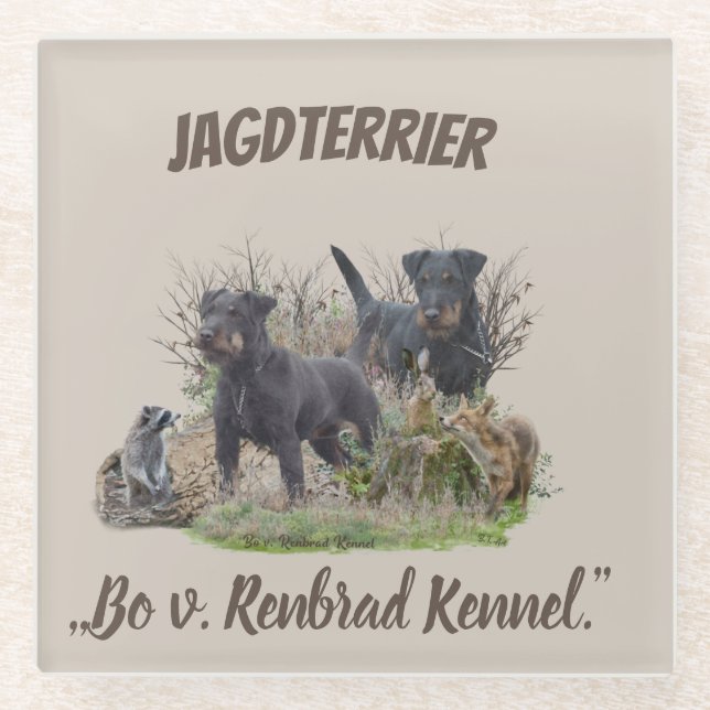 Dessous-de-verre En Verre Jagdterrier, Bo c. Renbrad Kennel.'' Sticker Pape (Devant)