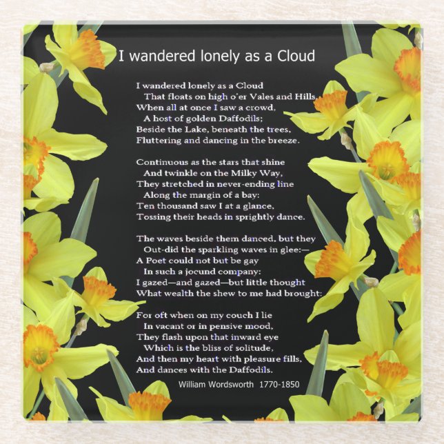 DESSOUS-DE-VERRE EN VERRE J'AI ERRÉ SEUL COMME NUAGE (Devant)