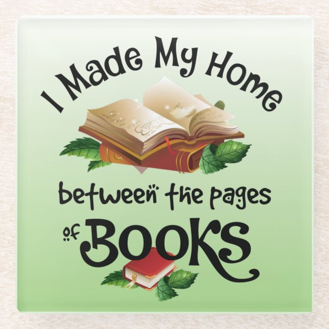 Dessous-de-verre En Verre J'ai fait ma maison entre les pages des livres (Devant)
