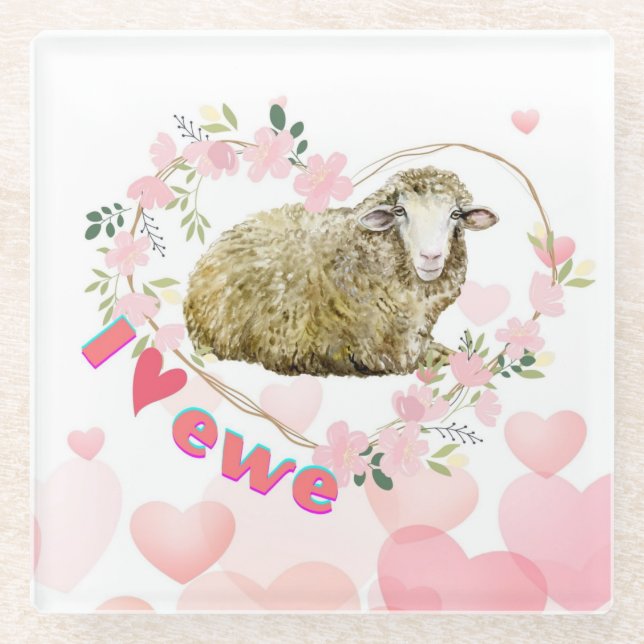Dessous-de-verre En Verre J'aime Ewe (Devant)