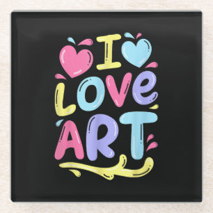 Dessous-de-verre En Verre J'aime l'art, cadeau de peinture colorée d'artiste