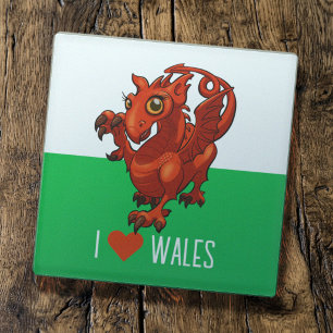 Dessous-de-verre En Verre J'aime le drapeau du Pays de Galles Petit dragon r
