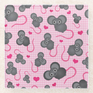 Dessous-de-verre En Verre J'aime mon motif de souris dans le rose