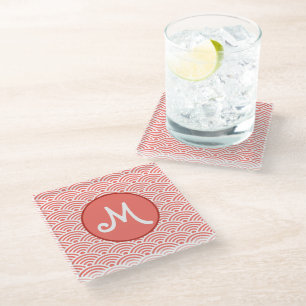 Dessous-de-verre En Verre Japonais Nami Wave Motif et Monogramme