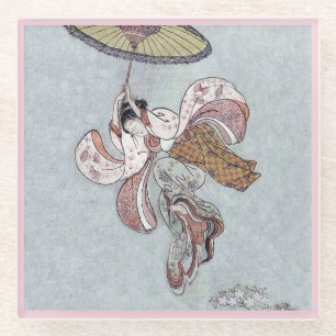 Dessous-de-verre En Verre Japonaise volant avec parapluie