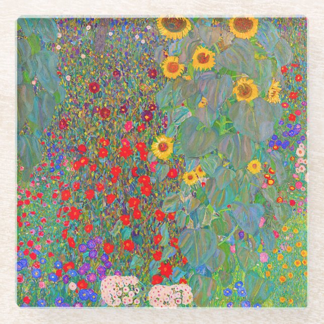 Dessous-de-verre En Verre Jardin agricole de Gustav Klimt avec tournesols (Devant)