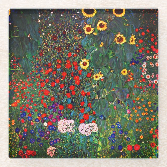 Dessous-de-verre En Verre Jardin aux fleurs Gustav Klimt (Devant)