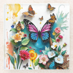 Dessous-de-verre En Verre Jardin aux papillons Conception de printemps ins