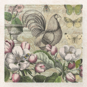 Dessous-de-verre En Verre Jardin de Coq Vintage Art Collage : Campagne Franç