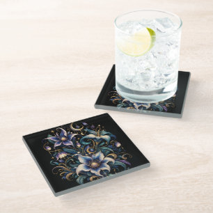 Dessous-de-verre En Verre Jardin de minuit enchanté : Bleu lumineux et or