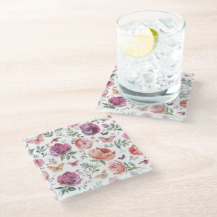 Dessous-de-verre En Verre Jardin de papillons botanique aquarelle florale