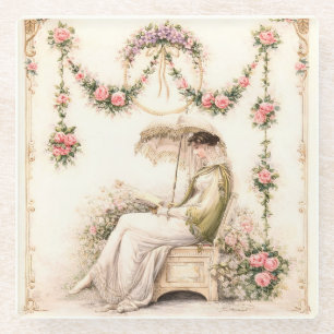 Dessous-de-verre En Verre Jardin de roses de Regency lisant une dame