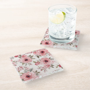 Dessous-de-verre En Verre Jardin de roses floral aquarelle rose botanique