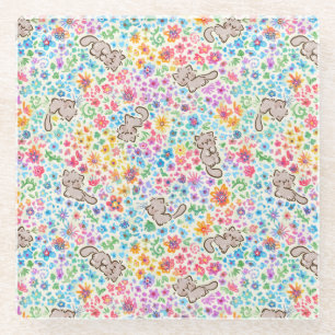 Dessous-de-verre En Verre Jardin fantaisiste de Pebble Chat Gris et Floral L