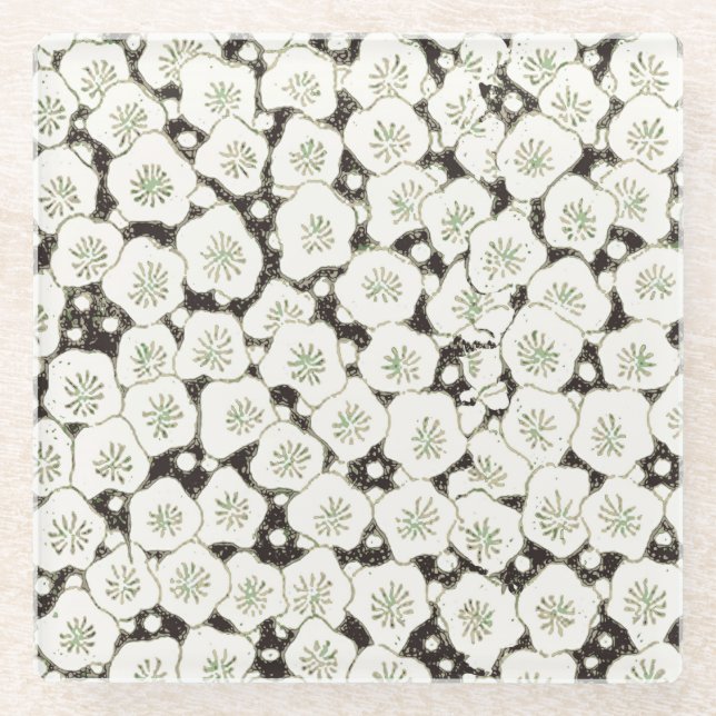 Dessous-de-verre En Verre Jardin floral à fleurs blanches du Japon (Devant)