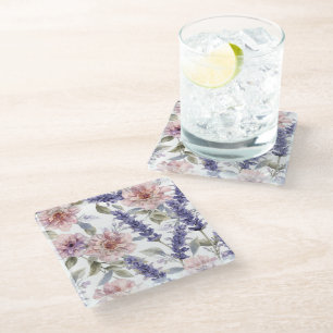 Dessous-de-verre En Verre Jardin Floral Aquarelle Pivoine Lavande