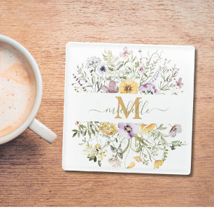 Dessous-de-verre En Verre Jardin Floral Élégant de Fleurs Sauvages aux Coule