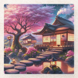 Dessous-de-verre En Verre Jardin japonais serein à Twilight Painting