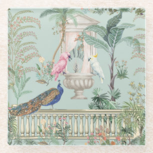 Dessous-de-verre En Verre Jardin Mughal Perroquet Paon Forêt Tropicale