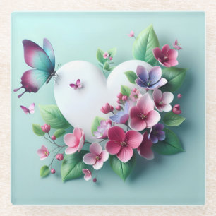 Dessous-de-verre En Verre Jardin printanier fantaisiste et papillon peint en