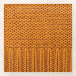 Dessous-de-verre En Verre Jaune clair : texture tricotée artisanale.