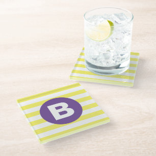 Dessous-de-verre En Verre Jaune Ensoleillé Rayé Monogramme Violet