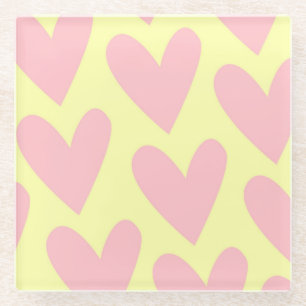 Dessous-de-verre En Verre Jaune rose mignon Coeur simple Motif Y2K