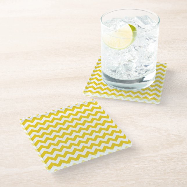 Dessous-de-verre En Verre Jaune Zigzag, Jaune Chevron, Motif géométrique (Incliné)