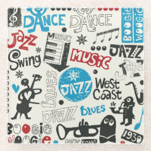 Dessous-de-verre En Verre Jazz Doodle : Mélange de Musique Eclectique