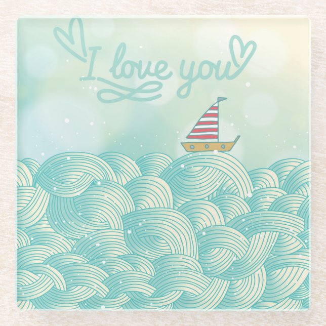 Dessous-de-verre En Verre Je t'aime voilier (Devant)