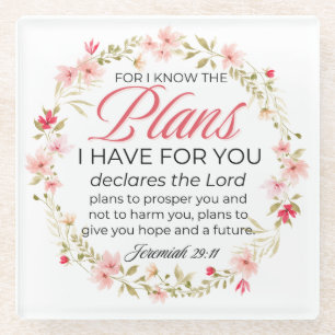 Dessous-de-verre En Verre Jérémie 29:11 Fleurs Roses Wreath Bible Verse