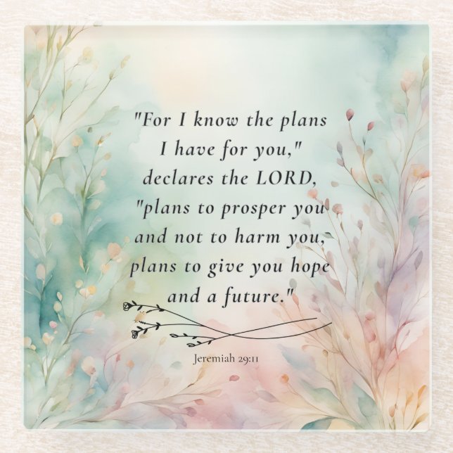 Dessous-de-verre En Verre Jérémie 29:11 Image du couplet de la Bible (Devant)
