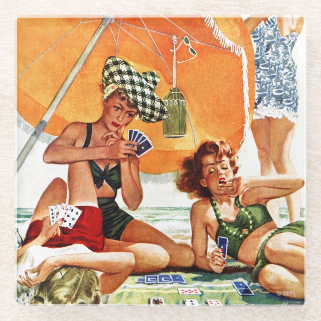 Dessous-de-verre En Verre Jeu de carte à la plage par Alex Ross (Devant)